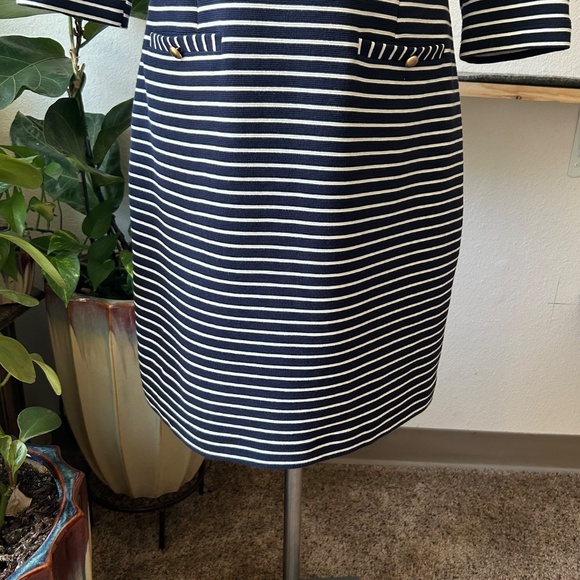 New Talbots White Navy Straps 79%Cotton 16% Polyester Long Sleeve Dress size 8P - Picture 3 of 12